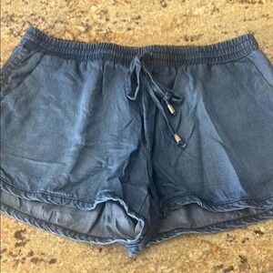 Blue Denim Look Shorts Drawstring Waist Casual Comfy Summer Everyday